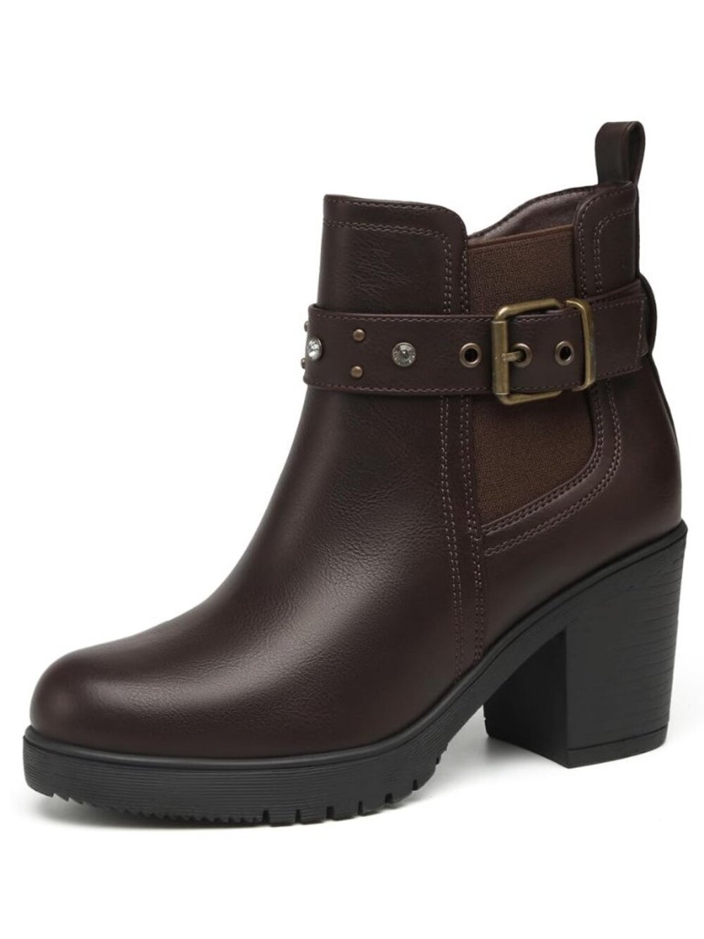 Women's Ankle Boots Elastic Slip-On Chunky Heel Platform Fashion Booties Shoes